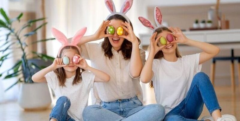 Mother and daughters enjoying Easter